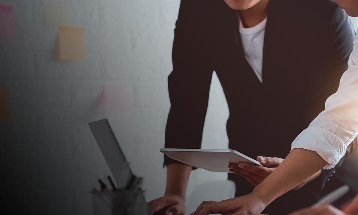 Workers in office collaborating