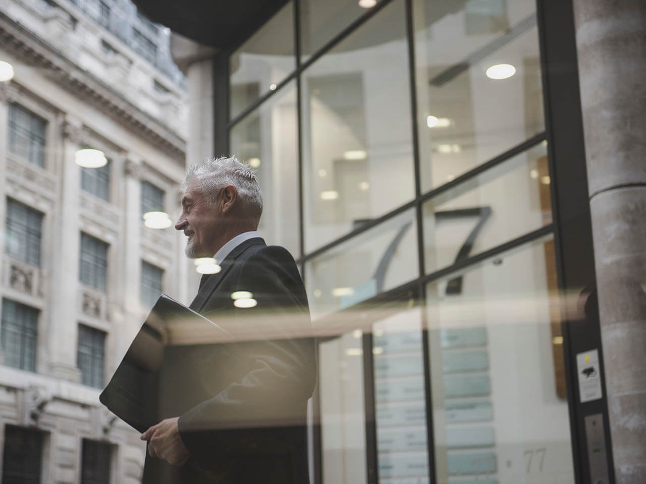 Businessman leaving office